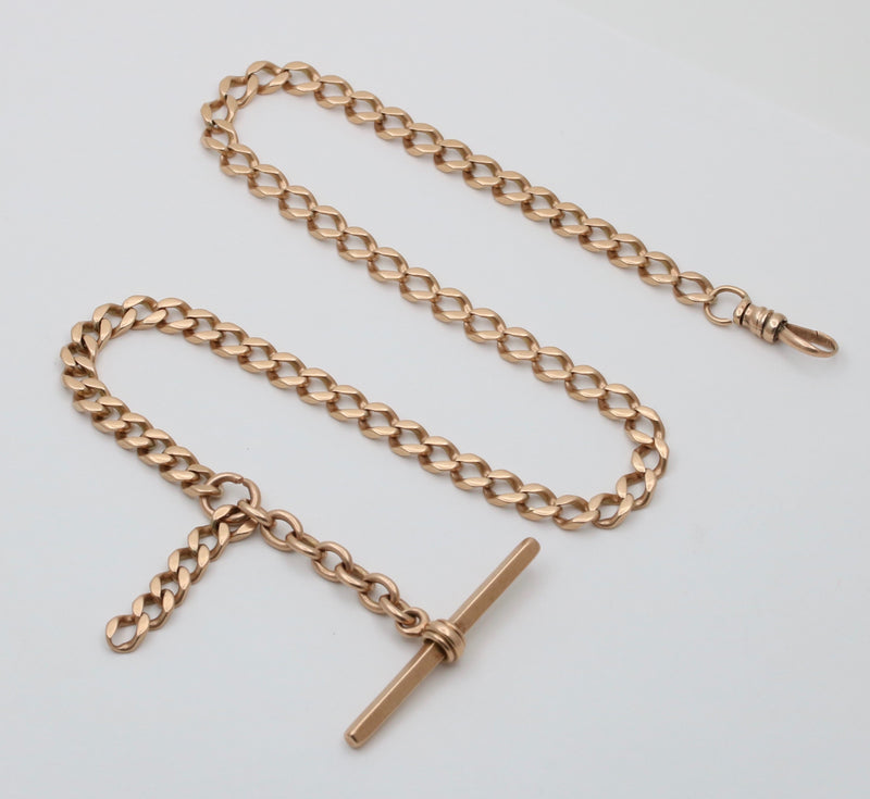 Art Deco 14K Gold Curb Link Watch Chain, 17” Long