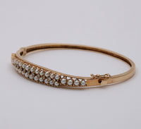 Vintage Pearl and Diamond 14K Gold Bangle Bracelet