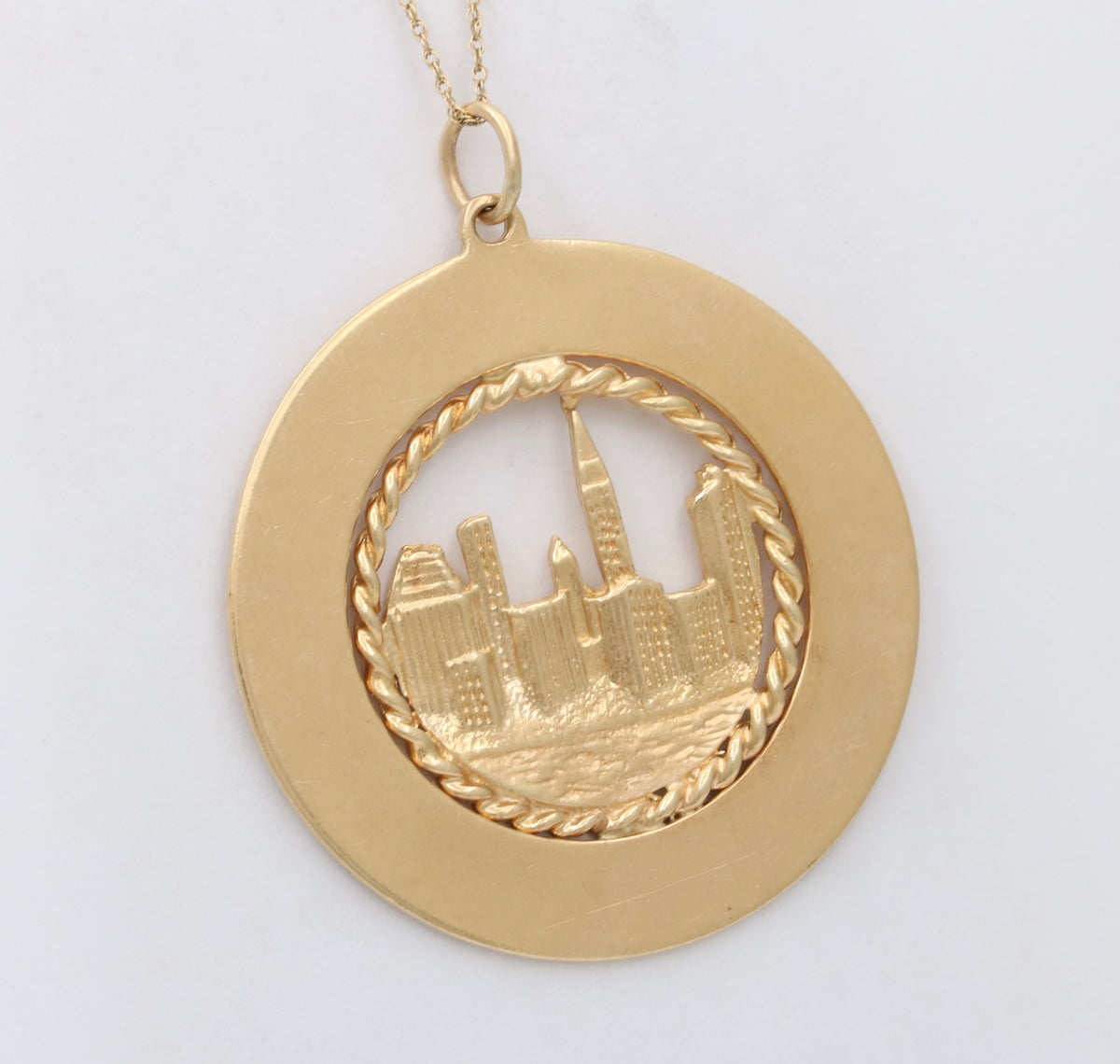 Large Vintage 14K Gold New York City Skyline Disc Charm