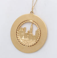 Large Vintage 14K Gold New York City Skyline Disc Charm