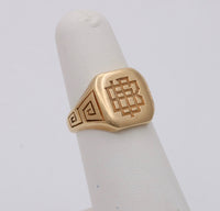Vintage 14K Gold Greek Key and Monogram Signet Ring
