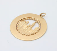 Large Vintage 14K Gold New York City Skyline Disc Charm