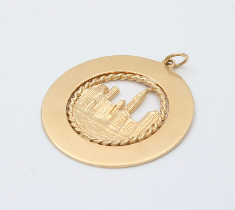 Large Vintage 14K Gold New York City Skyline Disc Charm