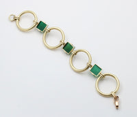 Large Vintage Sugarloaf Chalcedony and 14K Gold Circular Link Bracelet