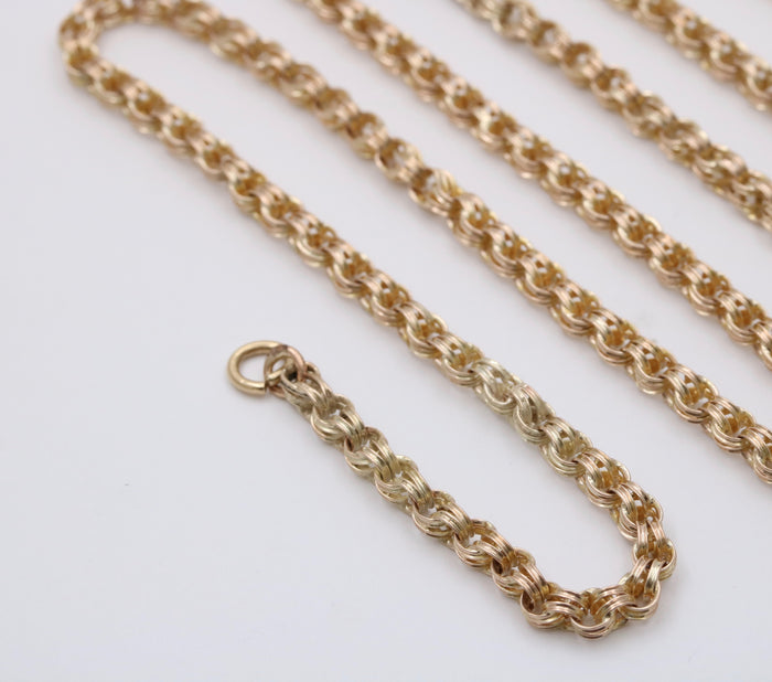 Victorian 14K Gold Open Link Chain, 31” Long Necklace