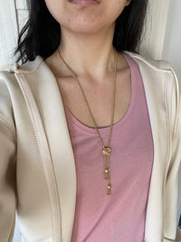 Vintage 14K Gold Rope Chain and Tassel Lariat with Opal Heart Slide