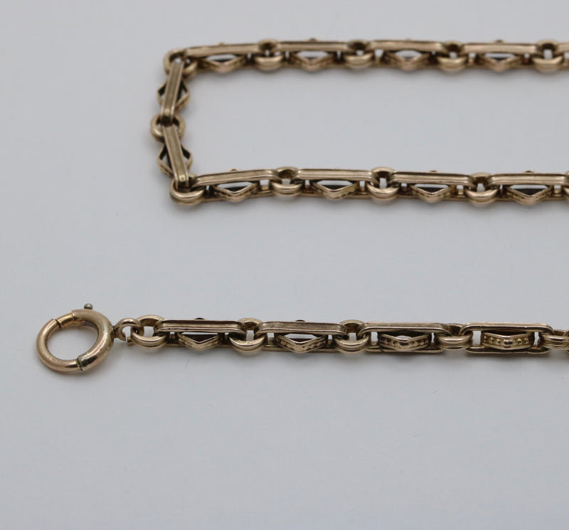 Victorian Diamond Shaped Link 10K Gold Chain, 17.5” Long