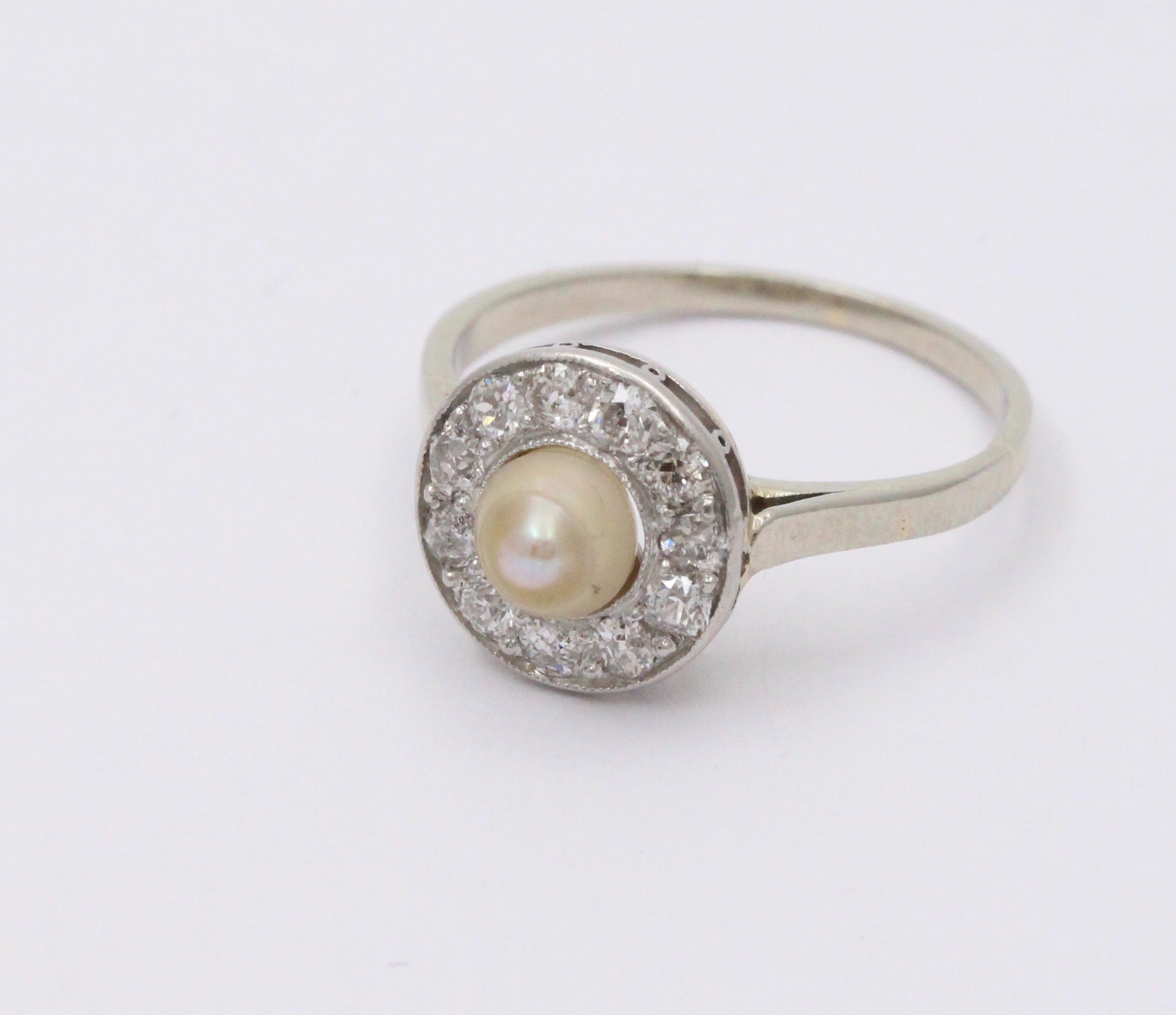 Platinum Diamond & Pearl Art Deco Ring - Chilton's Antiques