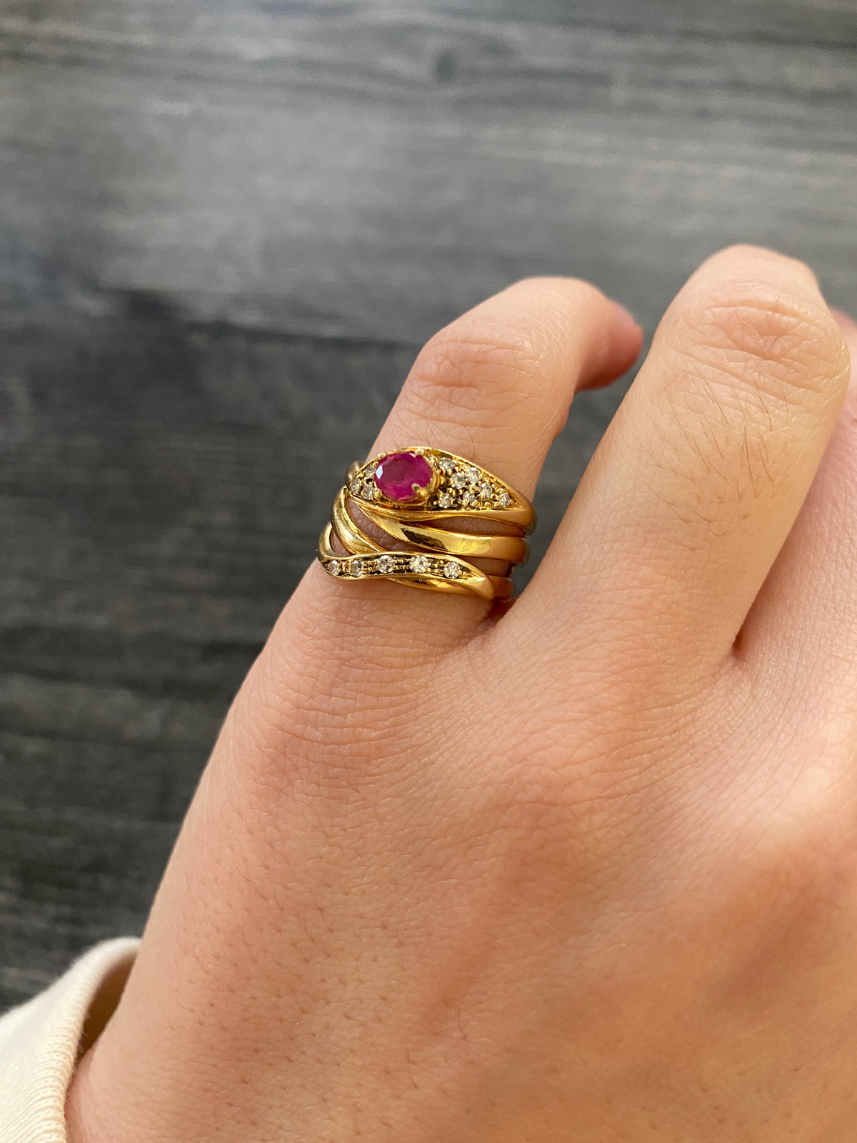 Vintage Ruby, Diamond, and 18K Gold Snake Ring