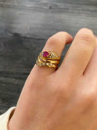 Vintage Ruby, Diamond, and 18K Gold Snake Ring
