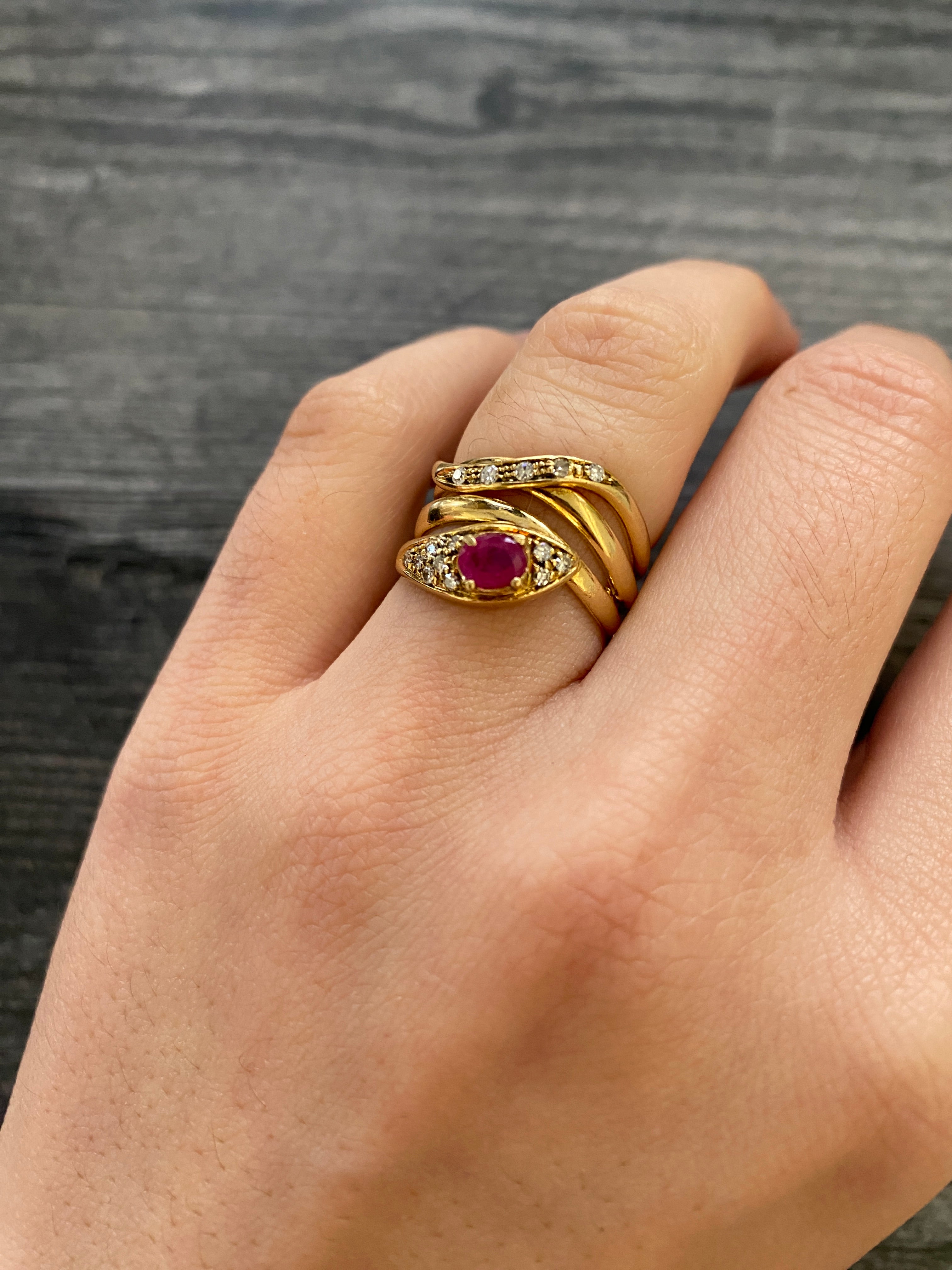 Vintage Ruby, Diamond, and 18K Gold Snake Ring