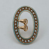 Victorian Enamel and Pearl 14K Gold Buckle Pin