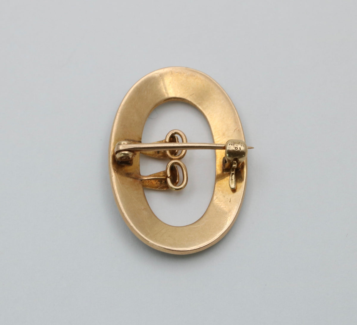 Victorian Enamel and Pearl 14K Gold Buckle Pin