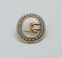 Victorian Enamel and Pearl 14K Gold Buckle Pin