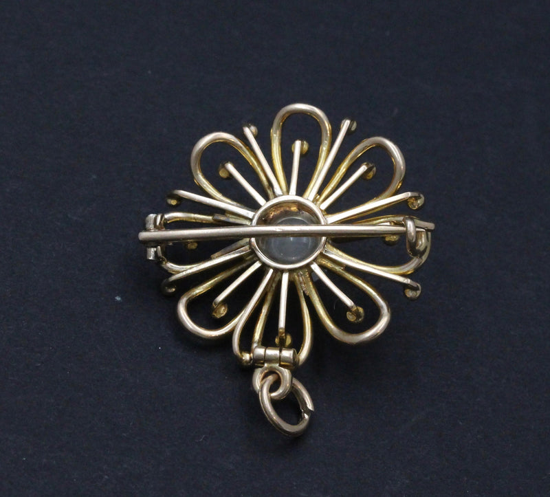 Vintage 14K Gold and Moonstone Flower Pendant, Pin