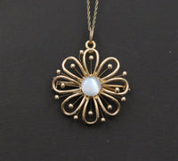 Vintage 14K Gold and Moonstone Flower Pendant, Pin