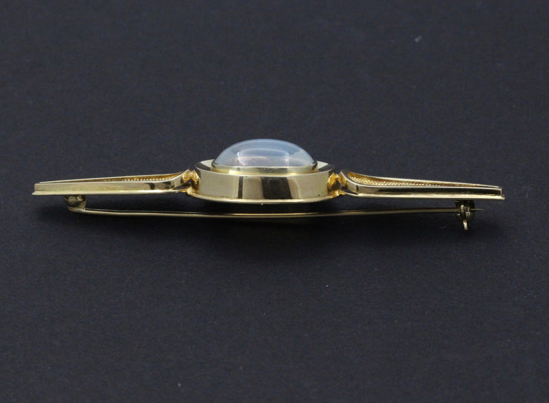 Vintage 14K Gold and Moonstone Modernist Brooch, Bar Pin