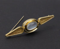 Vintage 14K Gold and Moonstone Modernist Brooch, Bar Pin