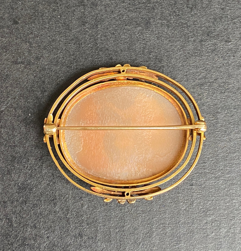 Victorian 18K Gold Putti Cherub Carved Shell Cameo Brooch, Pin