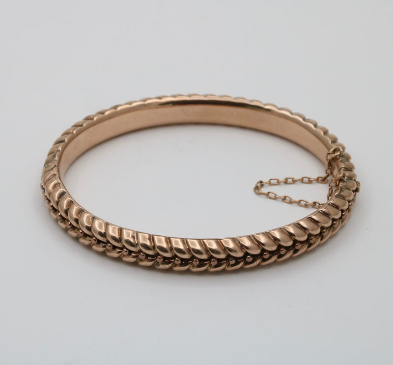 Vintage 9K Gold Plaited Pattern Bangle Bracelet
