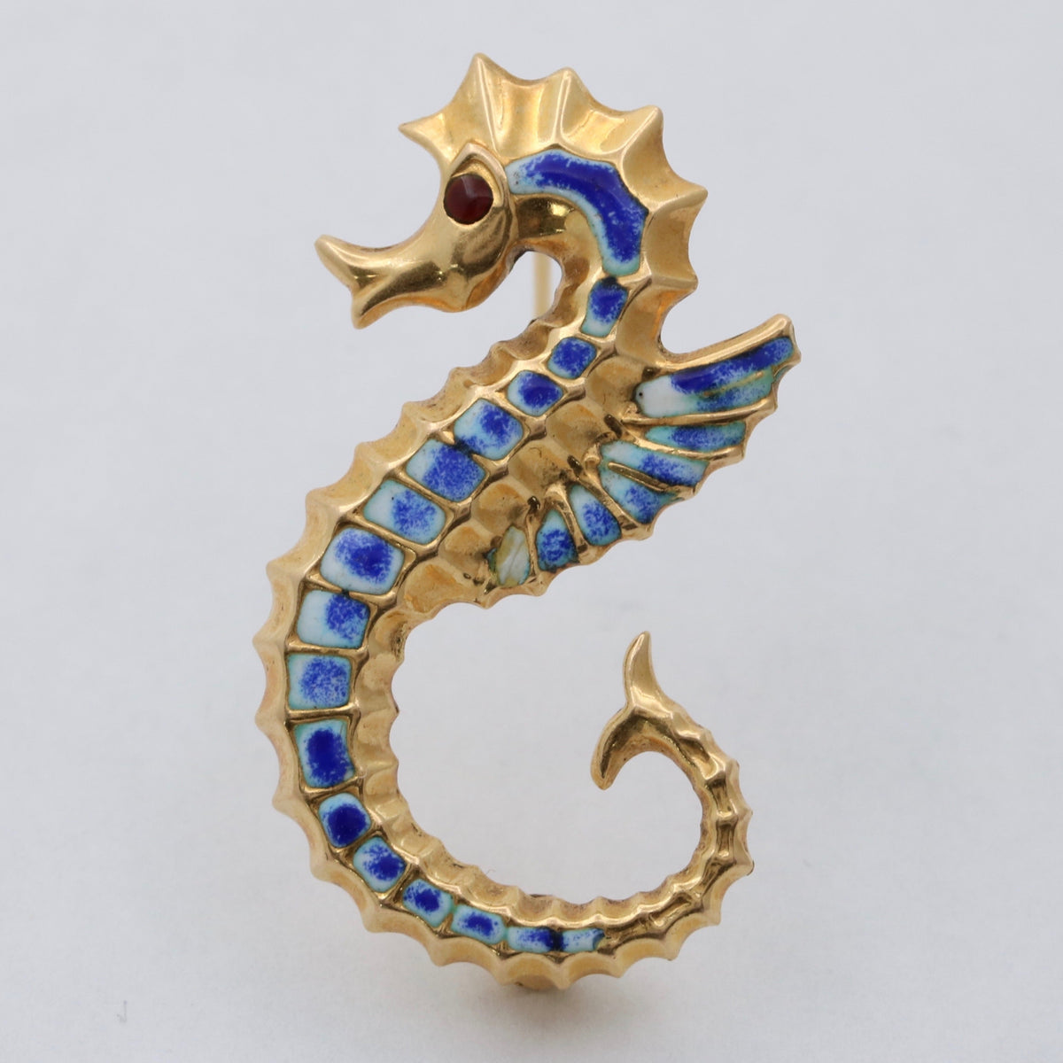 Vintage Enamel and 18K Gold Seahorse Pin