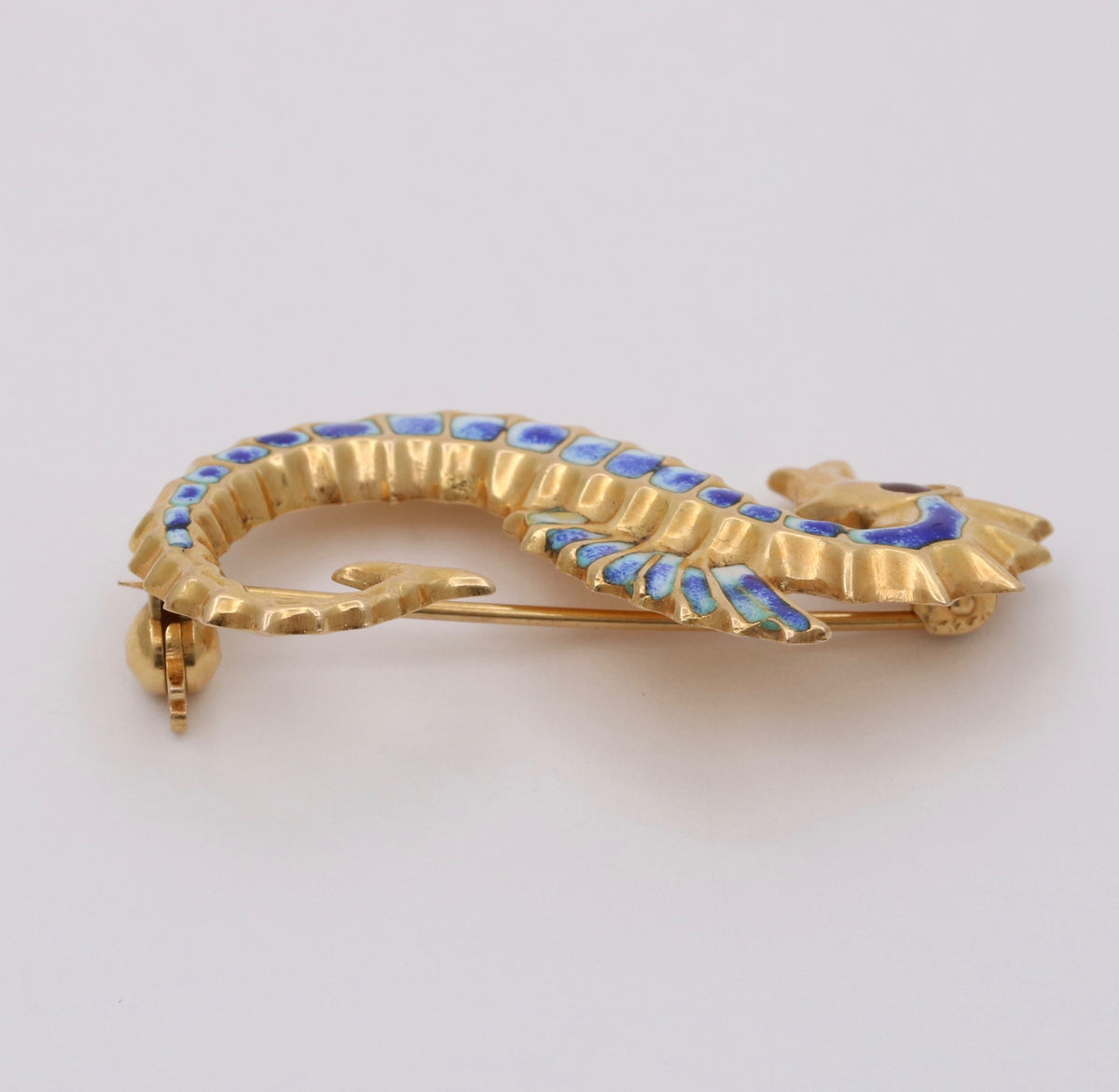 Vintage Enamel and 18K Gold Seahorse Pin
