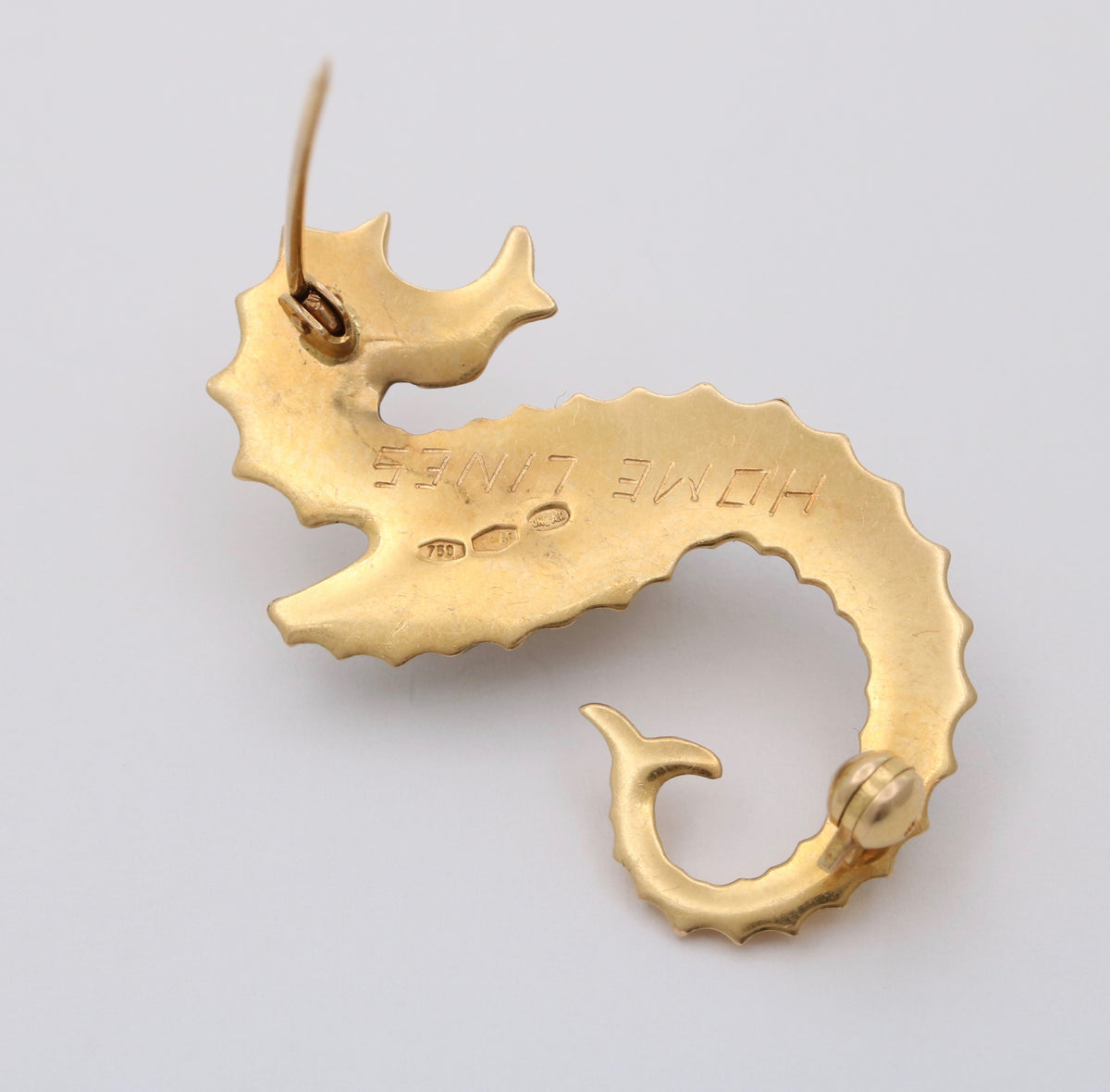 Vintage Enamel and 18K Gold Seahorse Pin