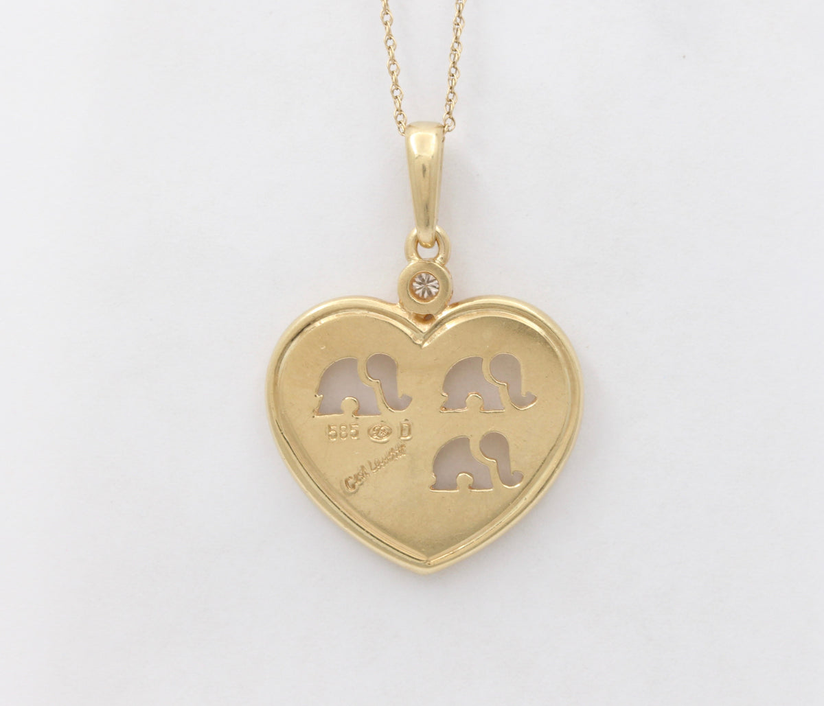 Vintage 14K Gold and Diamond Heart and Elephant Charm, Pendant