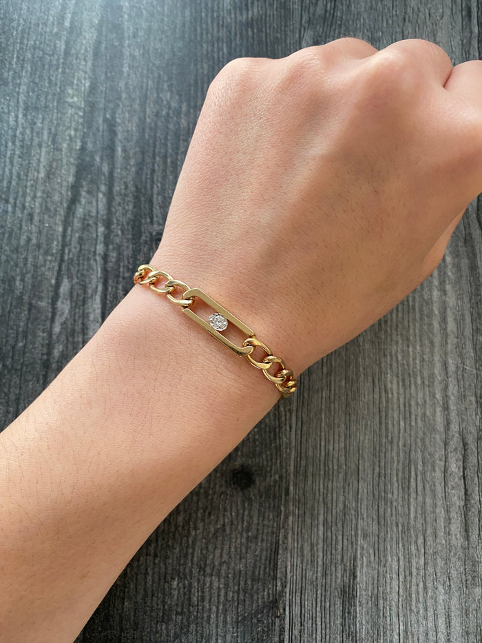 Vintage 14K Gold and Diamond Flat Curb Link Bracelet, 6.5” Long