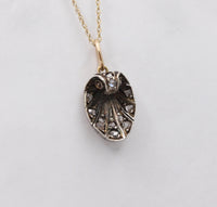 Victorian Rose Cut Diamond Seashell Charm, Antique Silver Pendant