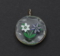 Vintage 9K Gold and Art Glass Flower Pendant, Large Charm