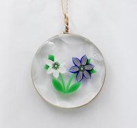 Vintage 9K Gold and Art Glass Flower Pendant, Large Charm