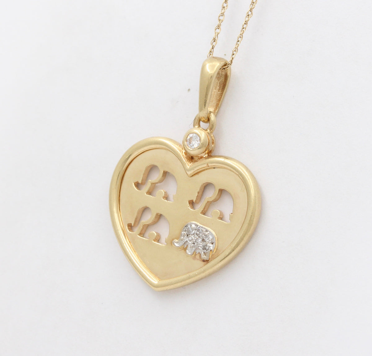 Vintage 14K Gold and Diamond Heart and Elephant Charm, Pendant