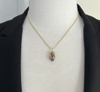 Art Nouveau Amethyst Briolette, Enamel, and 14K Gold Swirl Charm