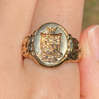 Vintage 14K Gold Shield and Phoenix Signet Ring