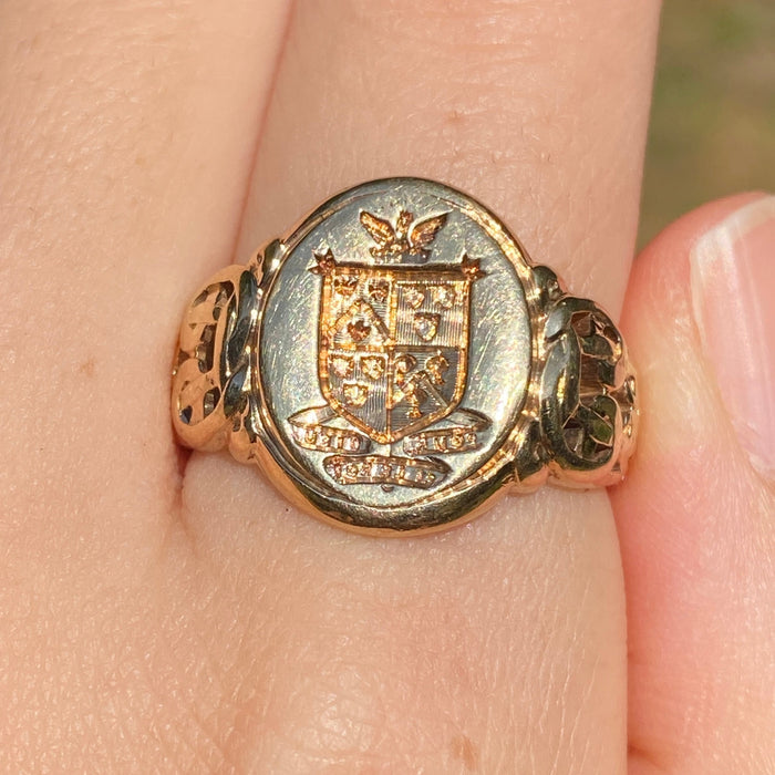 Vintage 14K Gold Shield and Phoenix Signet Ring