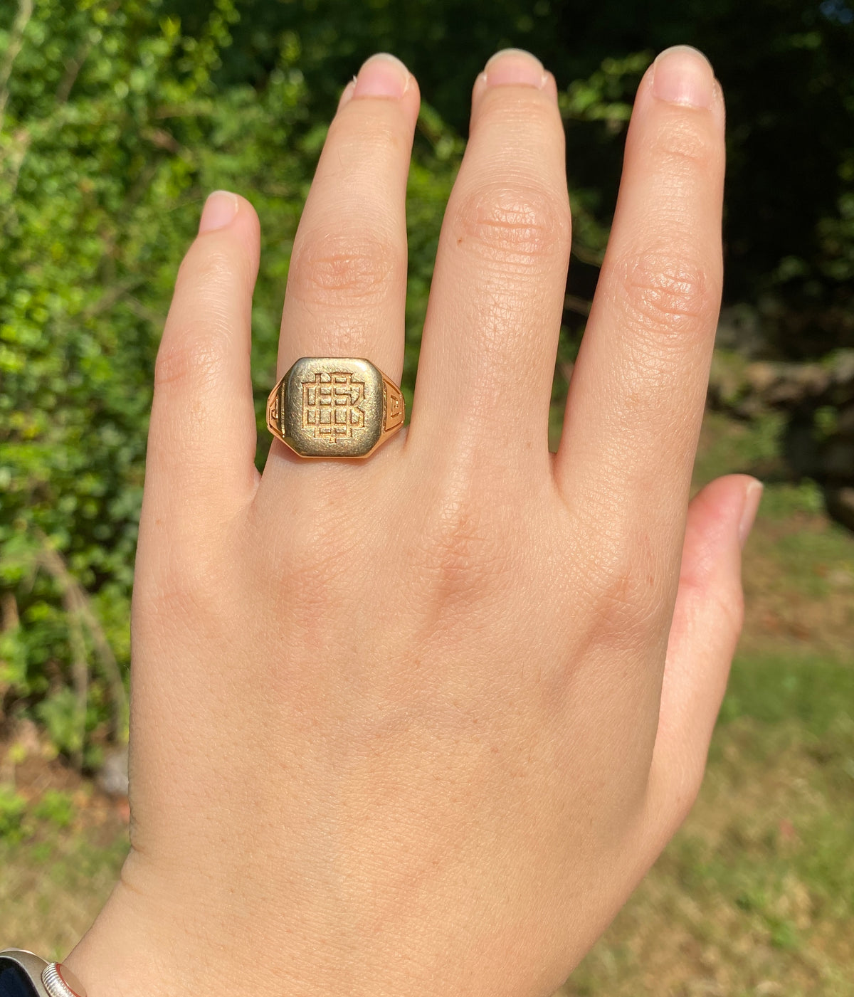 14K White Gold Carved Monogram Ring