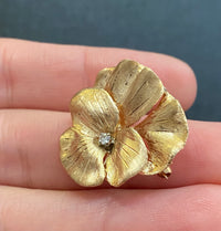 Vintage 14K Gold and Diamond Pansy Flower Pin, Brooch