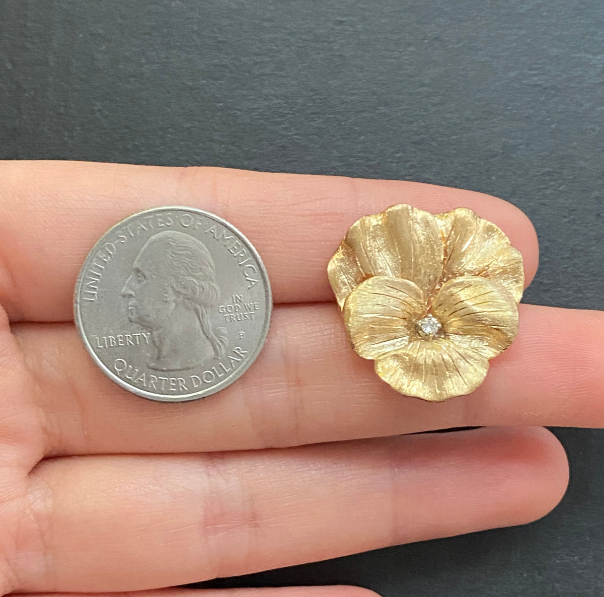 Vintage 14K Gold and Diamond Pansy Flower Pin, Brooch