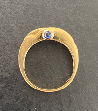 Vintage 18K Gold Carre Cut Diamond, Sapphire, and Ruby Wave Ring, 1970s Stacking Band