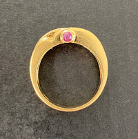 Vintage 18K Gold Carre Cut Diamond, Sapphire, and Ruby Wave Ring, 1970s Stacking Band