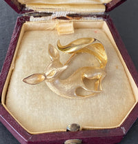 Vintage 14K Gold Abstract Sleek Fox Brooch, Animal Pin
