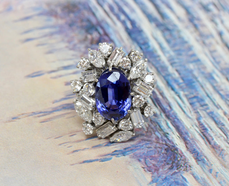 Rare 7.8 Carat GIA Certified No Heat Color Change Sapphire and Diamond 14K Gold Cocktail Ring - alpha-omega-jewelry