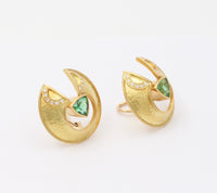 Modernist 18K Gold, Green Tourmaline and Diamond Statement Clip Earrings