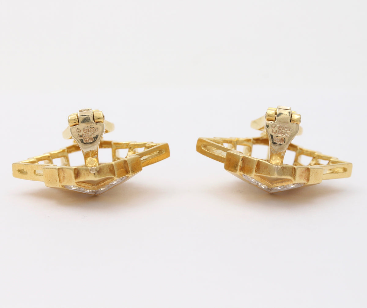 Architectural 18K Gold and 2.9 Carat Diamond Vintage Clip Earrings