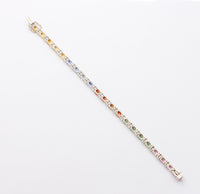 Vintage 18K Gold, 15 Carat Rainbow Sapphire and Diamond Line Bracelet, Tennis Bracelet