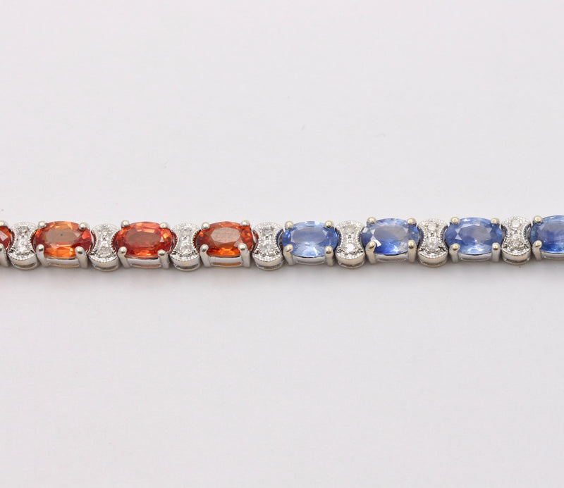 Vintage 18K Gold, 15 Carat Rainbow Sapphire and Diamond Line Bracelet, Tennis Bracelet