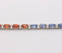 Vintage 18K Gold, 15 Carat Rainbow Sapphire and Diamond Line Bracelet, Tennis Bracelet