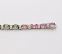 Vintage 18K Gold, 15 Carat Rainbow Sapphire and Diamond Line Bracelet, Tennis Bracelet