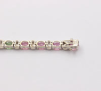 Vintage 18K Gold, 15 Carat Rainbow Sapphire and Diamond Line Bracelet, Tennis Bracelet